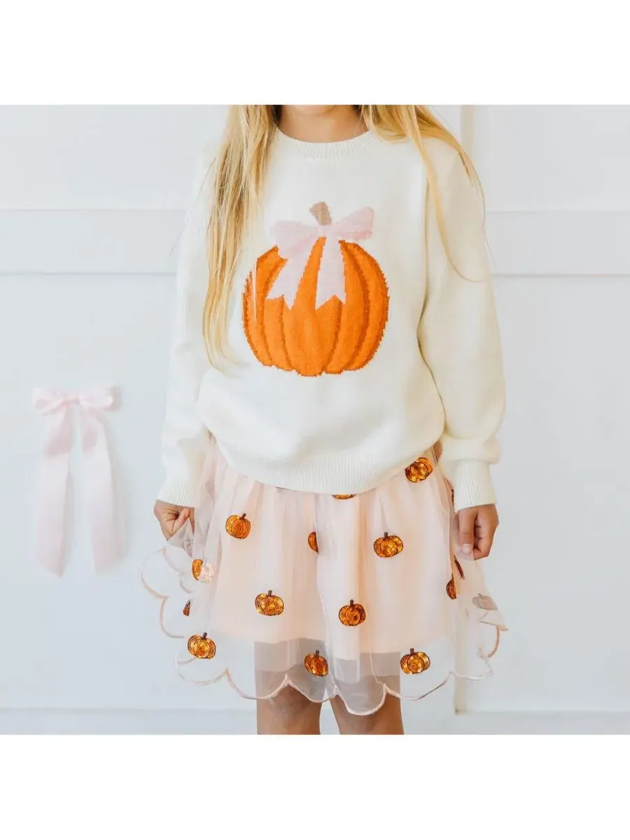 Детский свитер с принтом Coquette Pumpkin Sweet Wink — изображение 3 из 6, белый