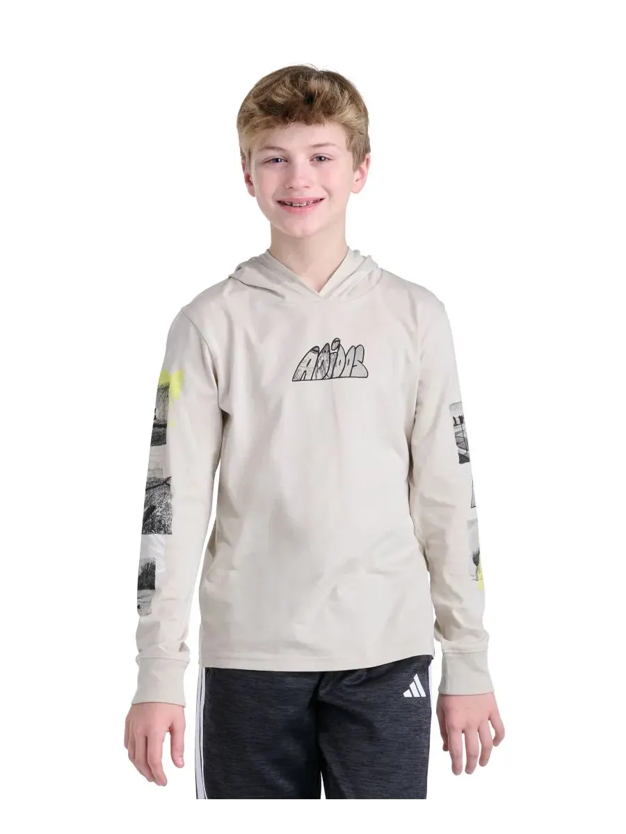 Футболка детская с капюшоном и длинным рукавом, с принтом adidas