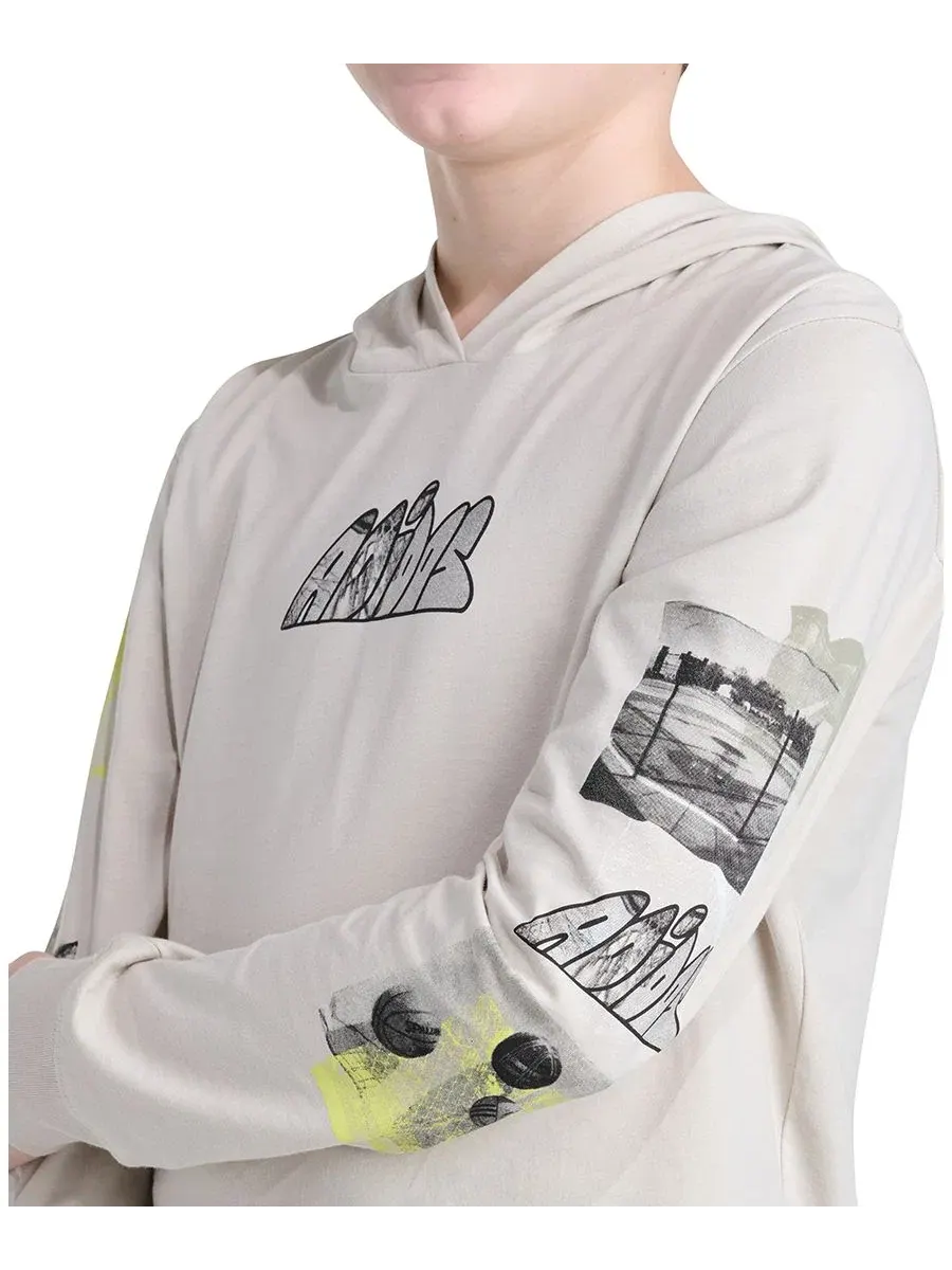 Футболка детская с капюшоном и длинным рукавом, с принтом adidas — изображение 3 из 5, глинозем
