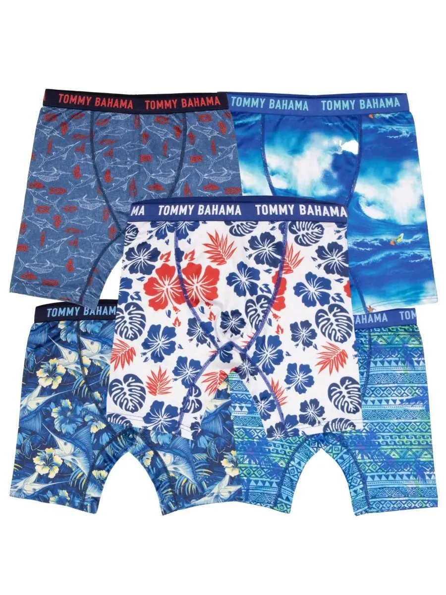 Комплект из 5 компрессионных боксерских шорт для мальчиков Tommy Bahama — изображение 2 из 3, синий/зеленый/белый