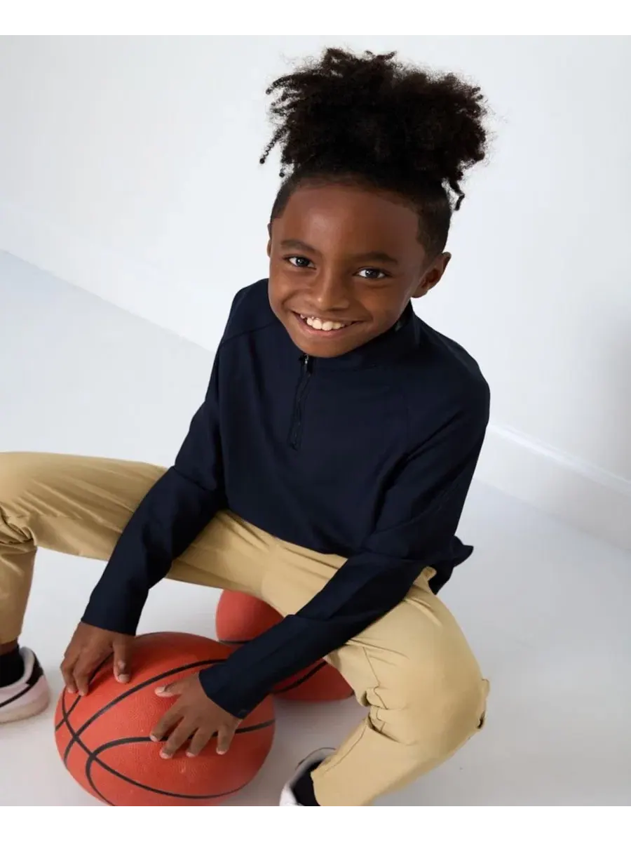 Пуловер с полузамком-молнией с длинным рукавом Courtside Kids — изображение 4 из 4, черный