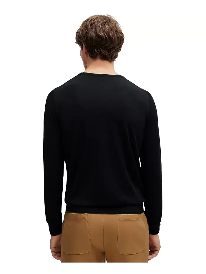 BOSS by Мужской Тонкий Свитер из Мериносовой Шерсти Hugo Boss — изображение 2 из 4, черный