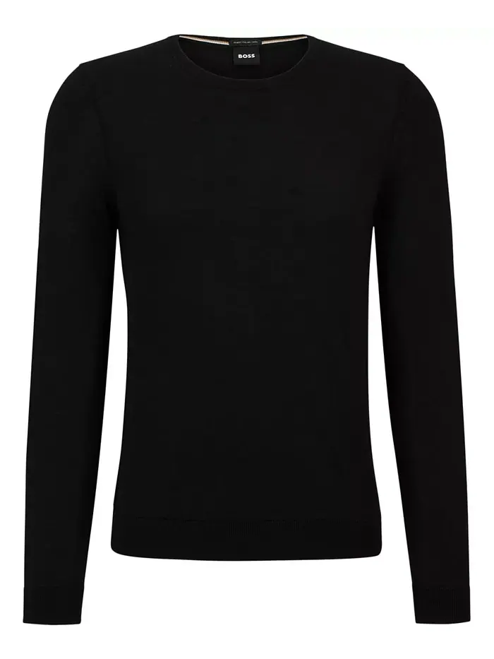 BOSS by Мужской Тонкий Свитер из Мериносовой Шерсти Hugo Boss — изображение 4 из 4, черный