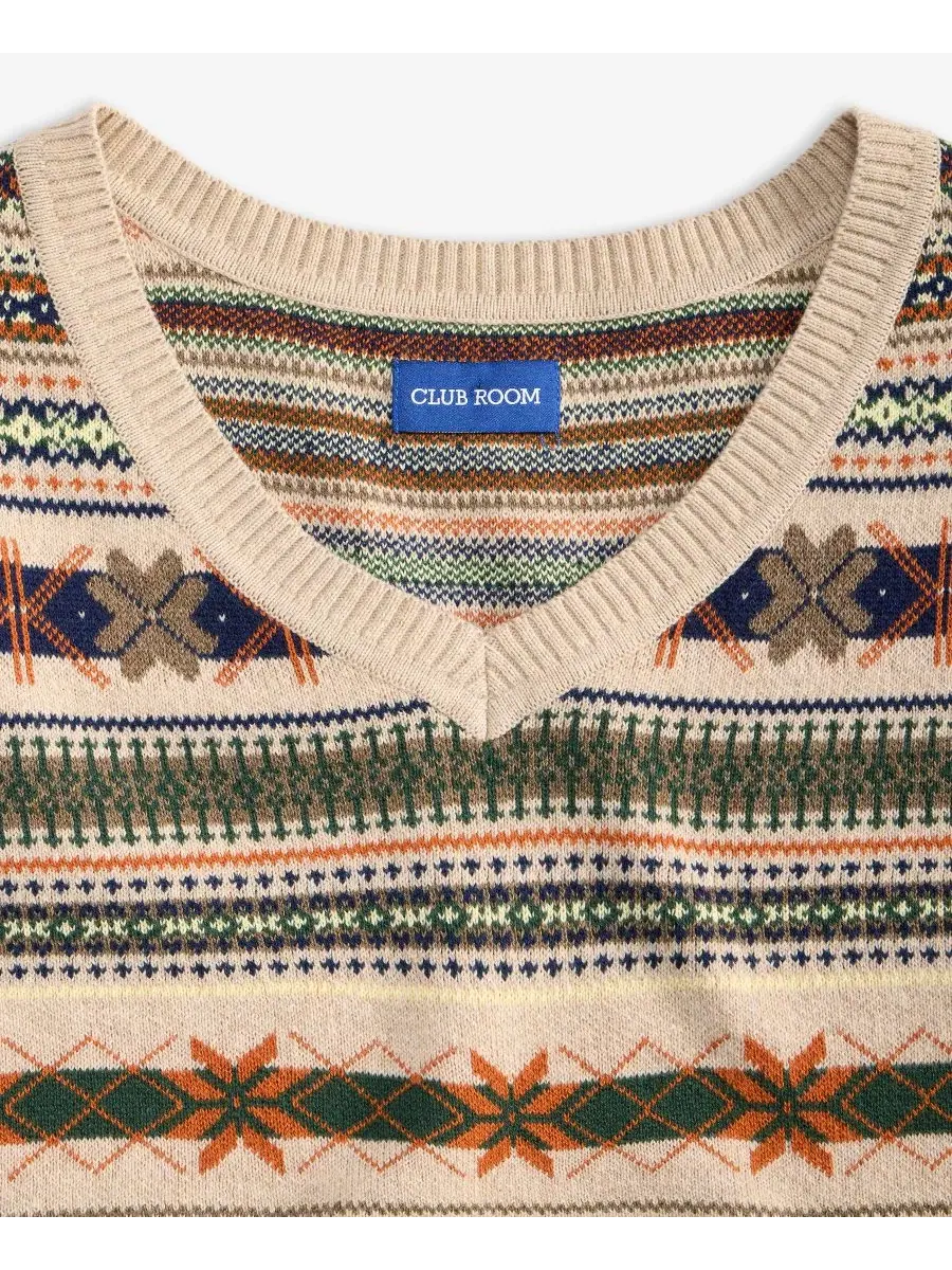 Детский хлопковый свитер с V-образным вырезом и принтом Fair Isle Club Room — изображение 5 из 5, каньонный