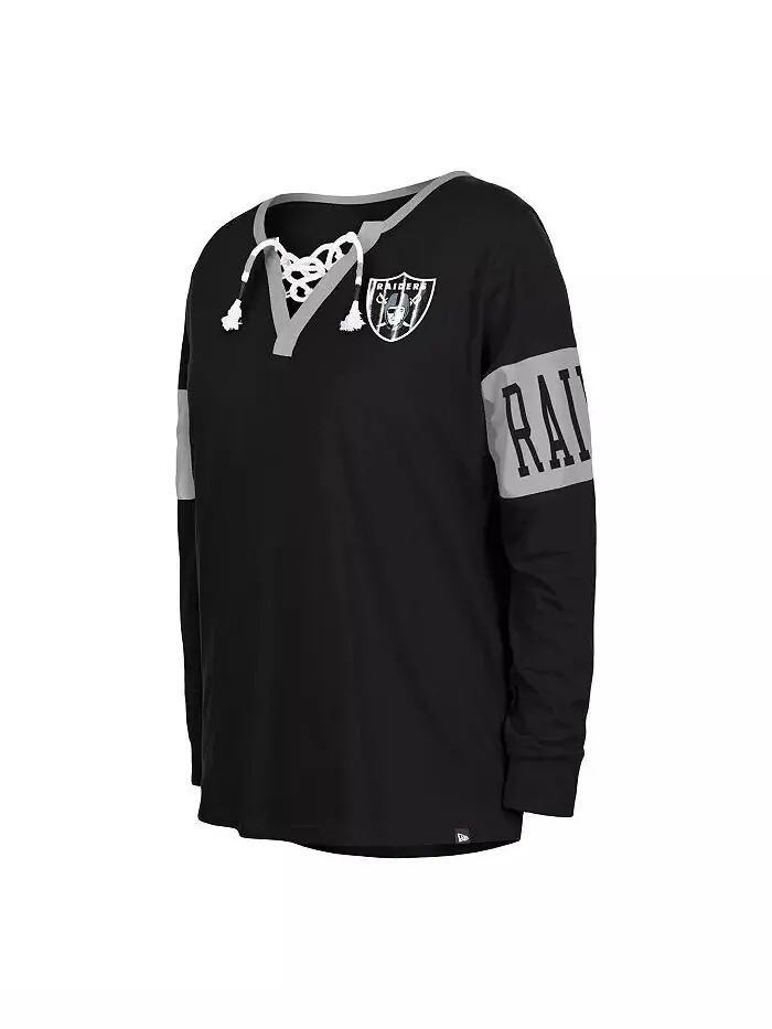 Женская черная футболка с длинным рукавом и вырезом на шнуровке Las Vegas Raiders New Era — изображение 2 из 3, черный
