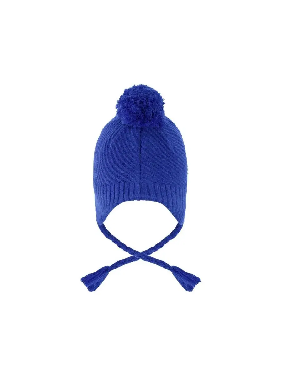 Зимняя шапка-ушанка с помпоном Peruvian Knit Hat Deux par Deux — изображение 3 из 5, синий