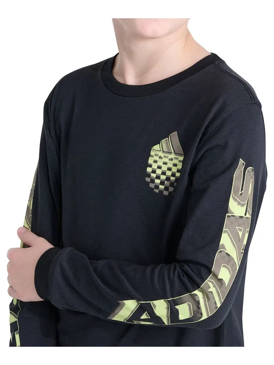 Детская футболка с длинным рукавом с принтом Built for Speed adidas — изображение 3 из 5, черный/мульти