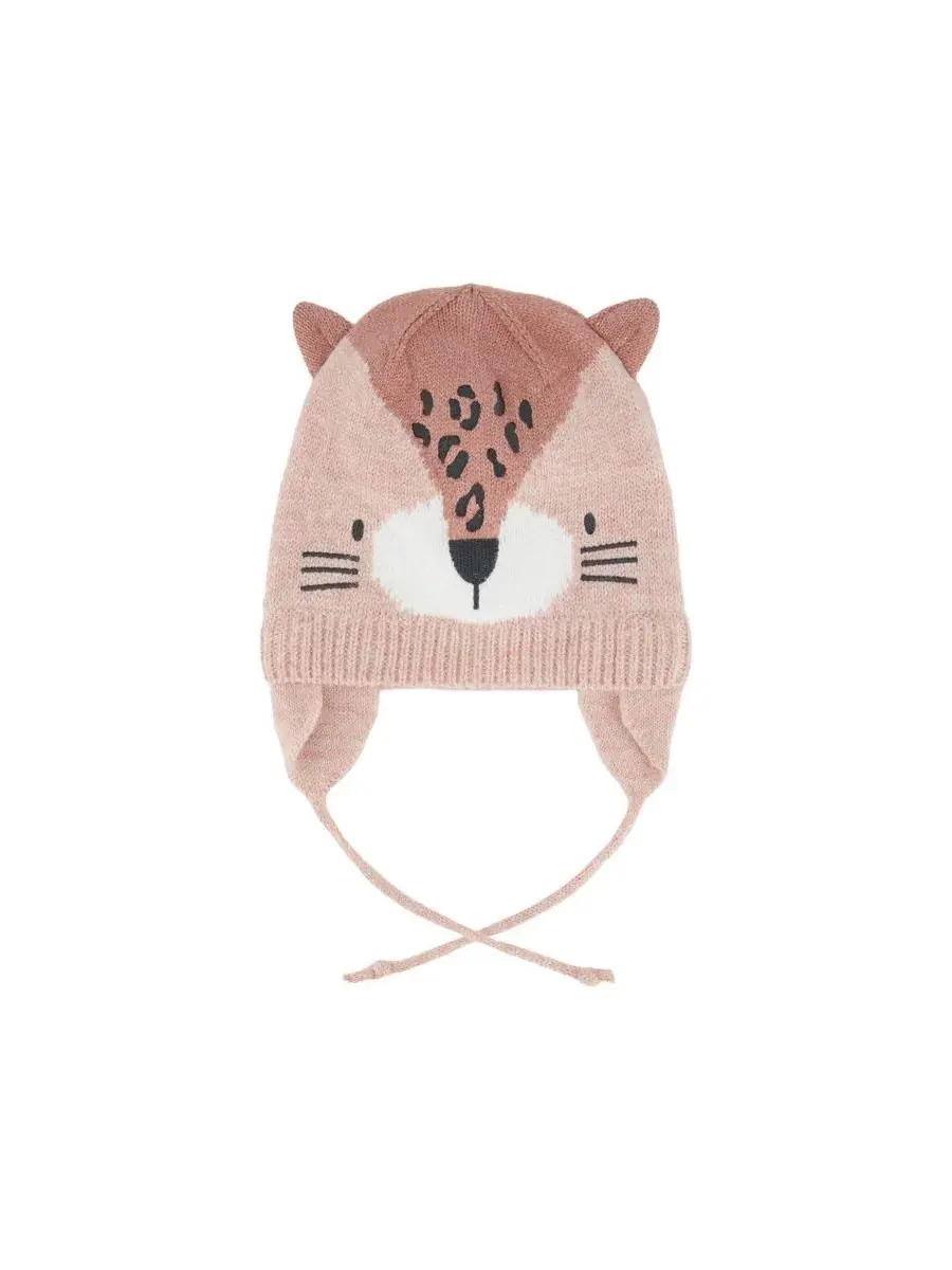 Детская зимняя вязаная шапка с ушками и завязками, модель Leopard Winter Knit Hat Deux par Deux