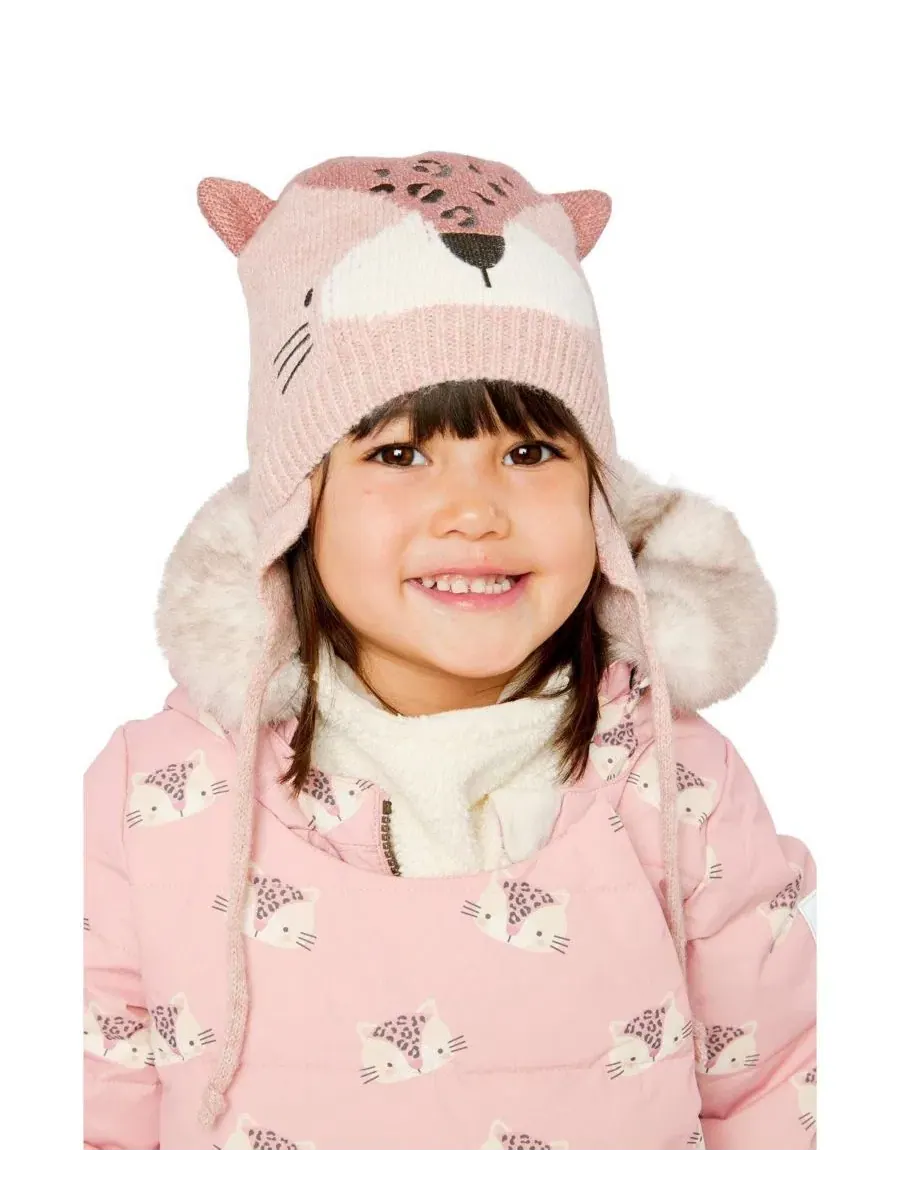 Детская зимняя вязаная шапка с ушками и завязками, модель Leopard Winter Knit Hat Deux par Deux — изображение 2 из 5