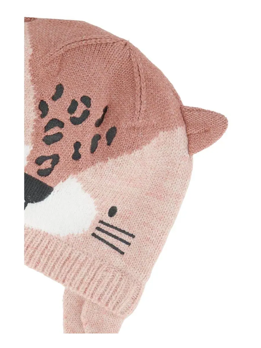 Детская зимняя вязаная шапка с ушками и завязками, модель Leopard Winter Knit Hat Deux par Deux — изображение 4 из 5