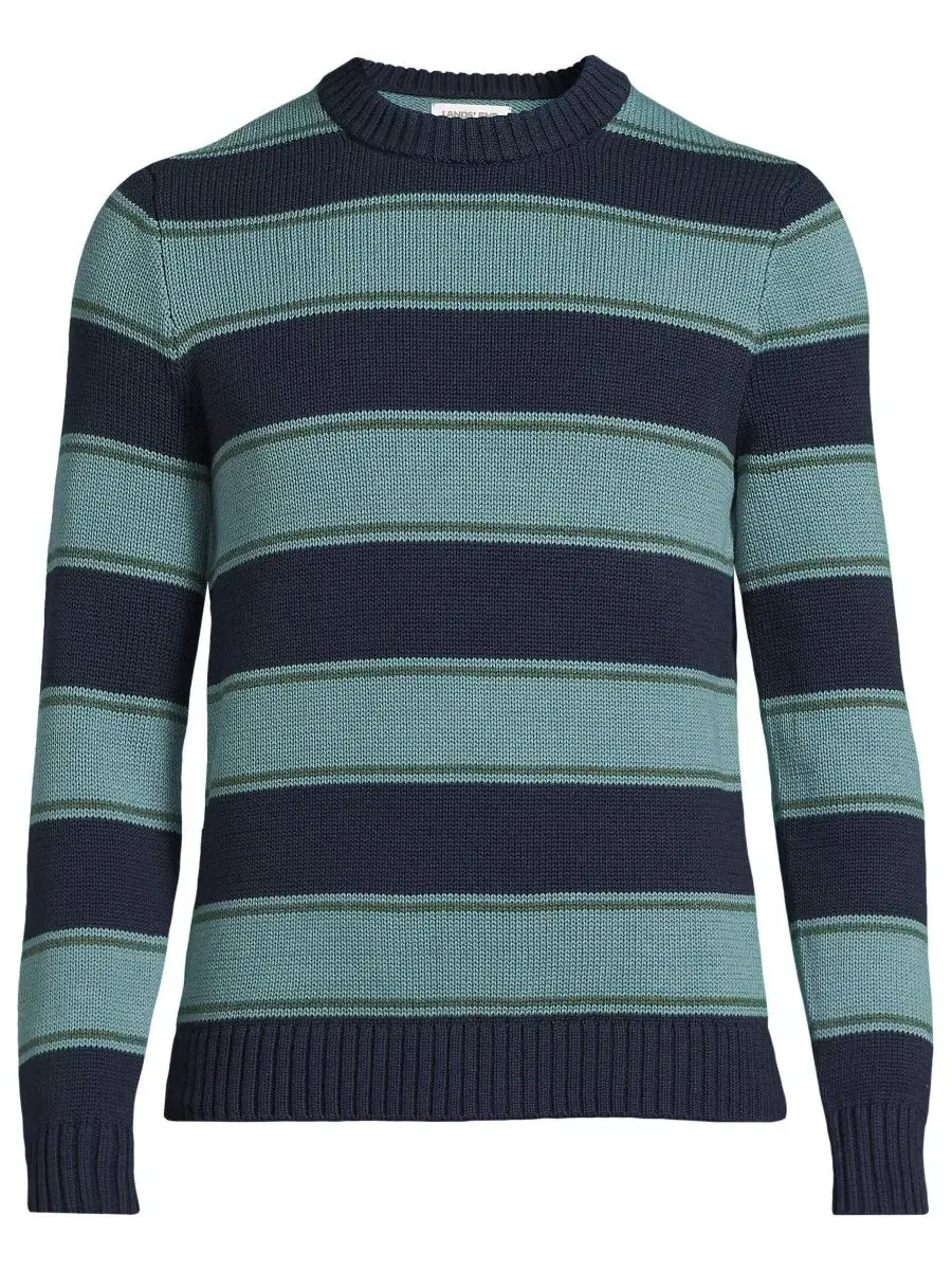 Свитер с длинным рукавом Drifter Stripe Crewneck Lands' End — изображение 2 из 4, темно-синий