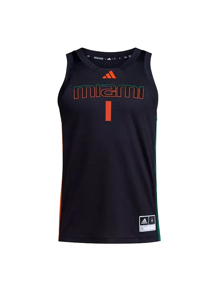 Мужская баскетбольная майка Miami Hurricanes Swingman #1 adidas — изображение 2 из 5, черный