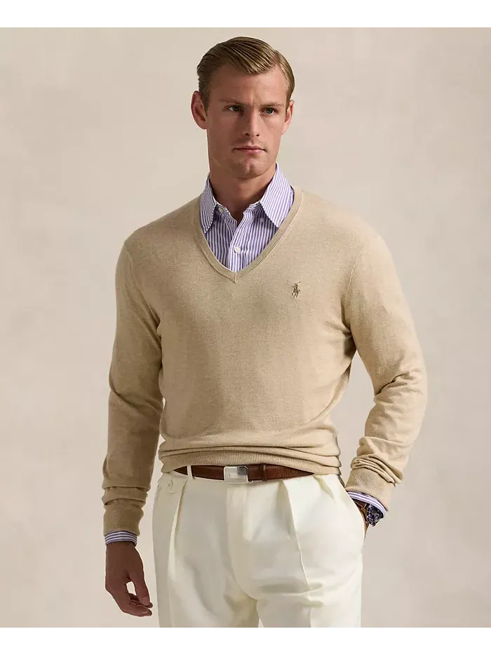 Мужской хлопковый свитер с V-образным вырезом Polo Ralph Lauren