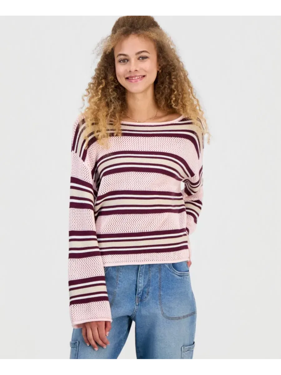 Джемпер с открытым плетением и рукавами-колокол с полосатым принтом Hooked Up by IOT — розовый