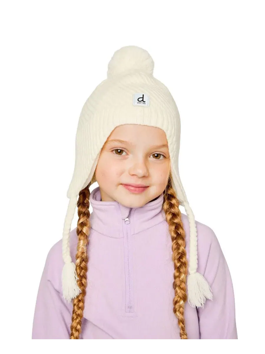 Детская зимняя вязаная шапка с помпоном и косами, модель Winter Peruvian Knit Hat Deux par Deux — изображение 2 из 5