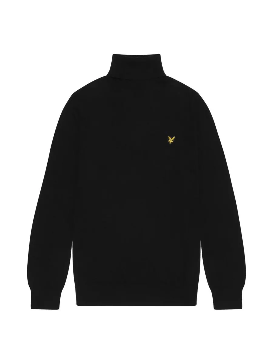Мужской хлопковый свитер с высоким воротником из мериносовой шерсти Lyle & Scott — изображение 2 из 6, черный