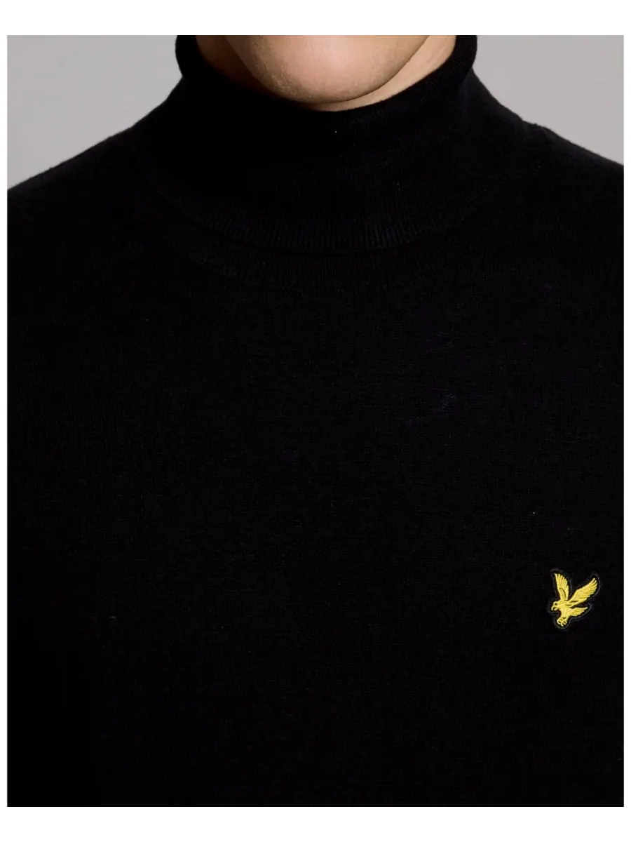 Мужской хлопковый свитер с высоким воротником из мериносовой шерсти Lyle & Scott — изображение 3 из 6, черный