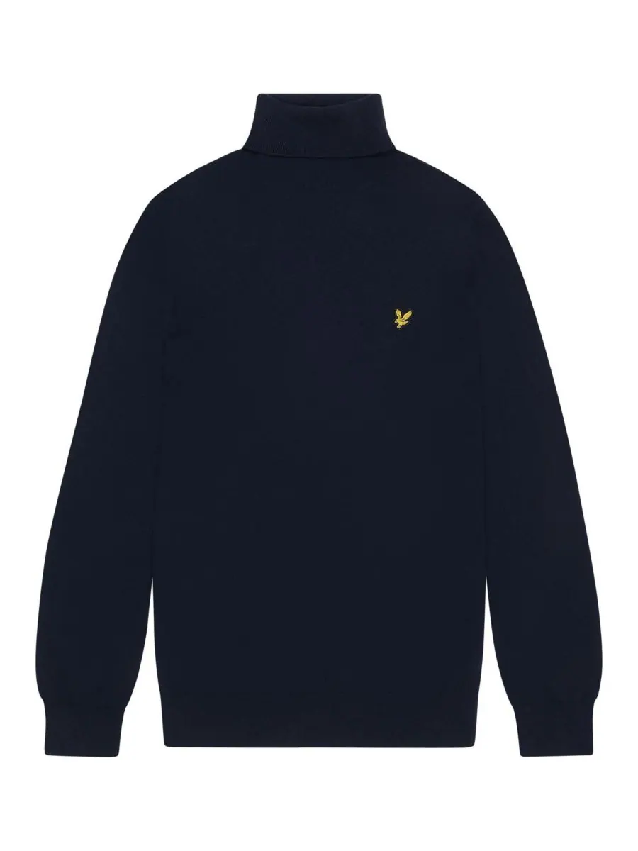 Мужской хлопковый свитер с высоким воротником из мериносовой шерсти Lyle & Scott — изображение 2 из 5, темный темно-синий