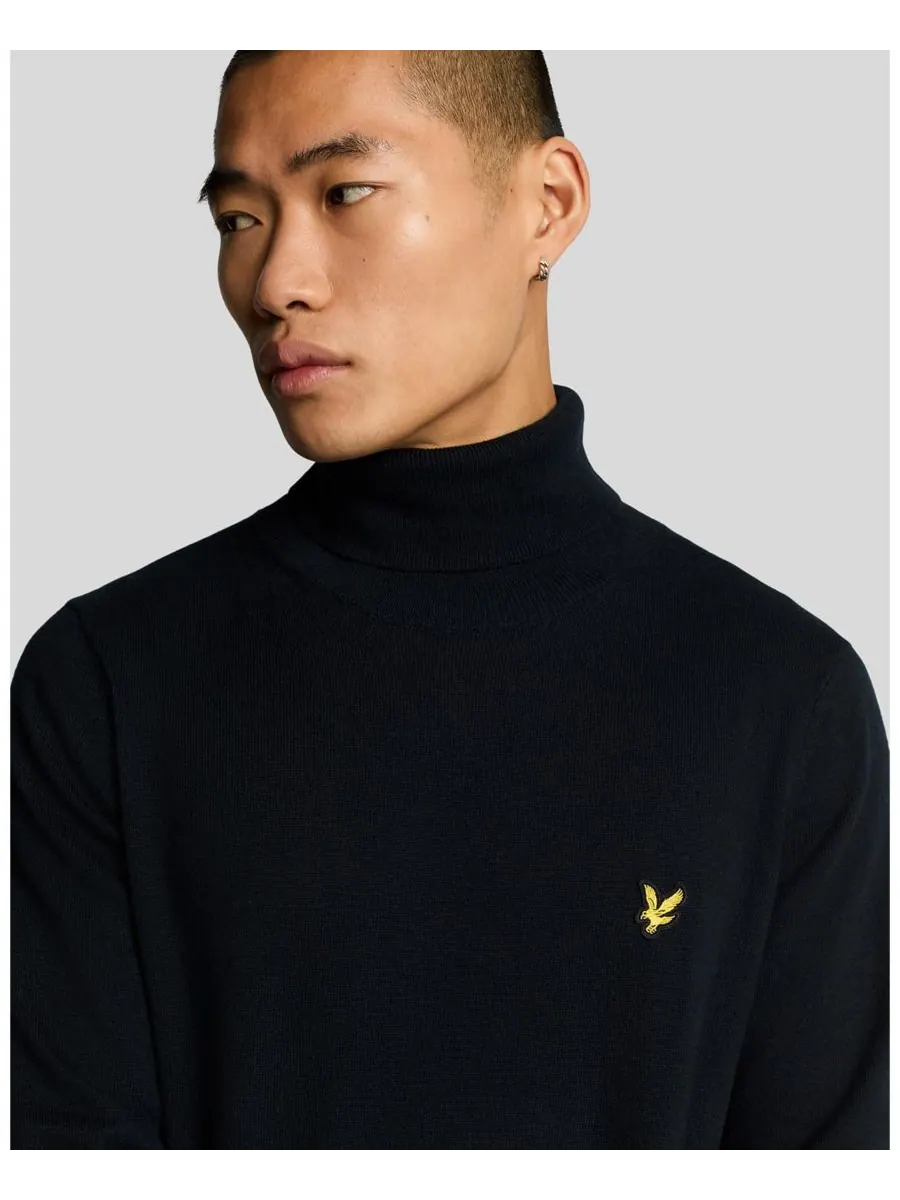 Мужской хлопковый свитер с высоким воротником из мериносовой шерсти Lyle & Scott — изображение 5 из 5, темный темно-синий