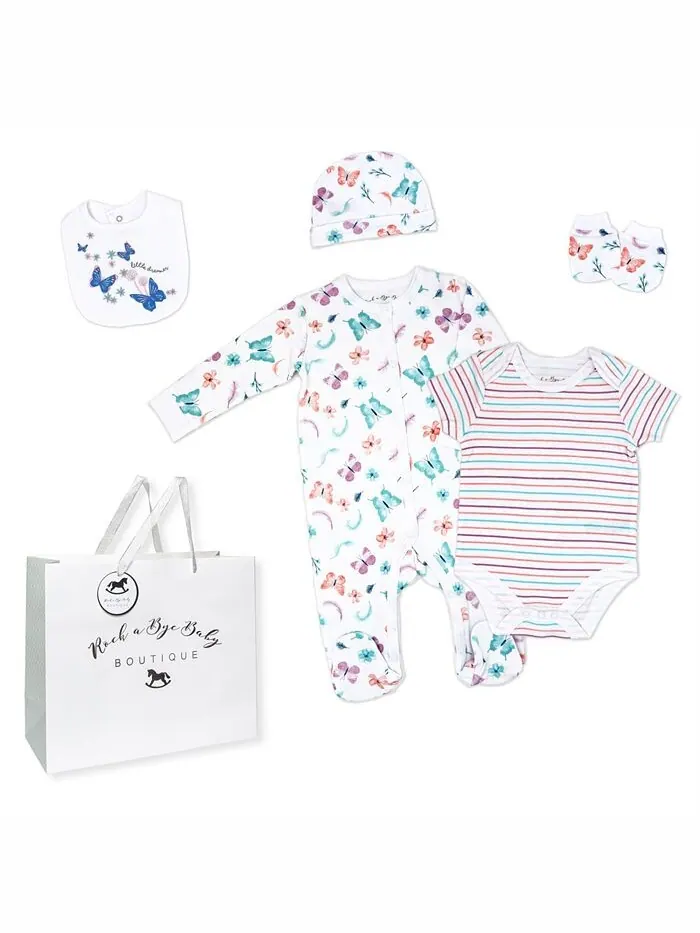 Подарочный набор из 6 предметов Baby Girls Butterfly Layette Rock-A-Bye Baby Boutique