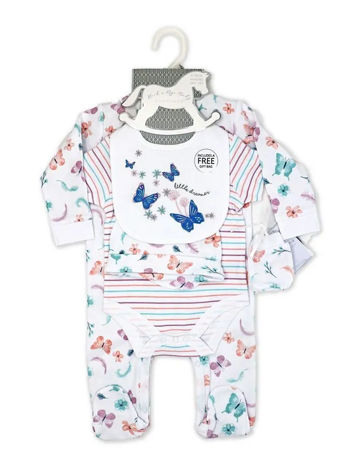 Подарочный набор из 6 предметов Baby Girls Butterfly Layette Rock-A-Bye Baby Boutique — изображение 3 из 8, мульти
