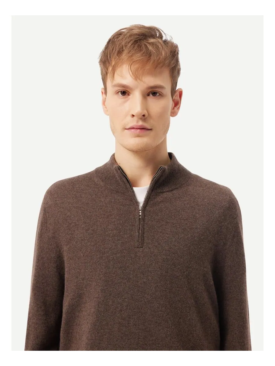 Мужской кашемировый свитер с застежкой-молнией до середины груди Gobi Cashmere — изображение 4 из 7, коричневый-черный