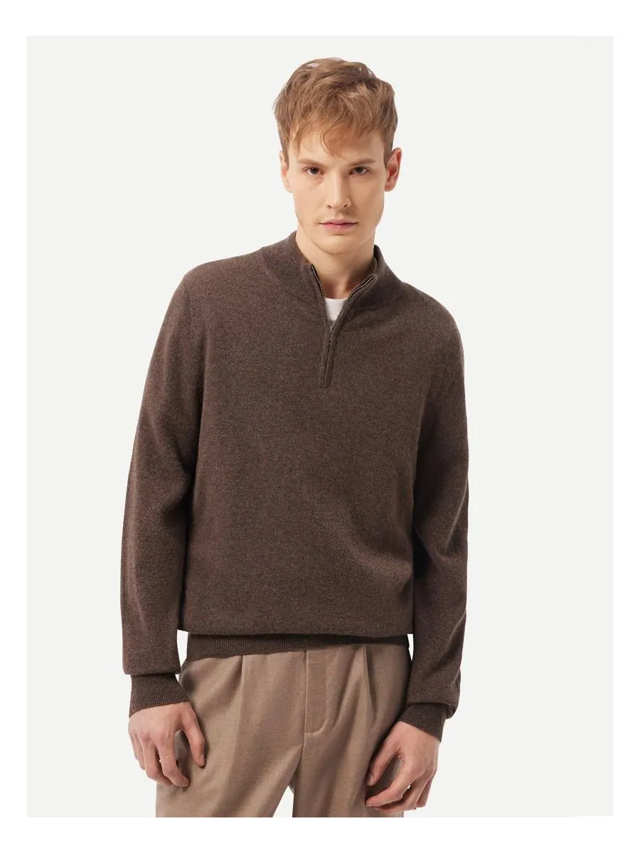 Мужской кашемировый свитер с застежкой-молнией до середины груди Gobi Cashmere — изображение 5 из 7, коричневый-черный