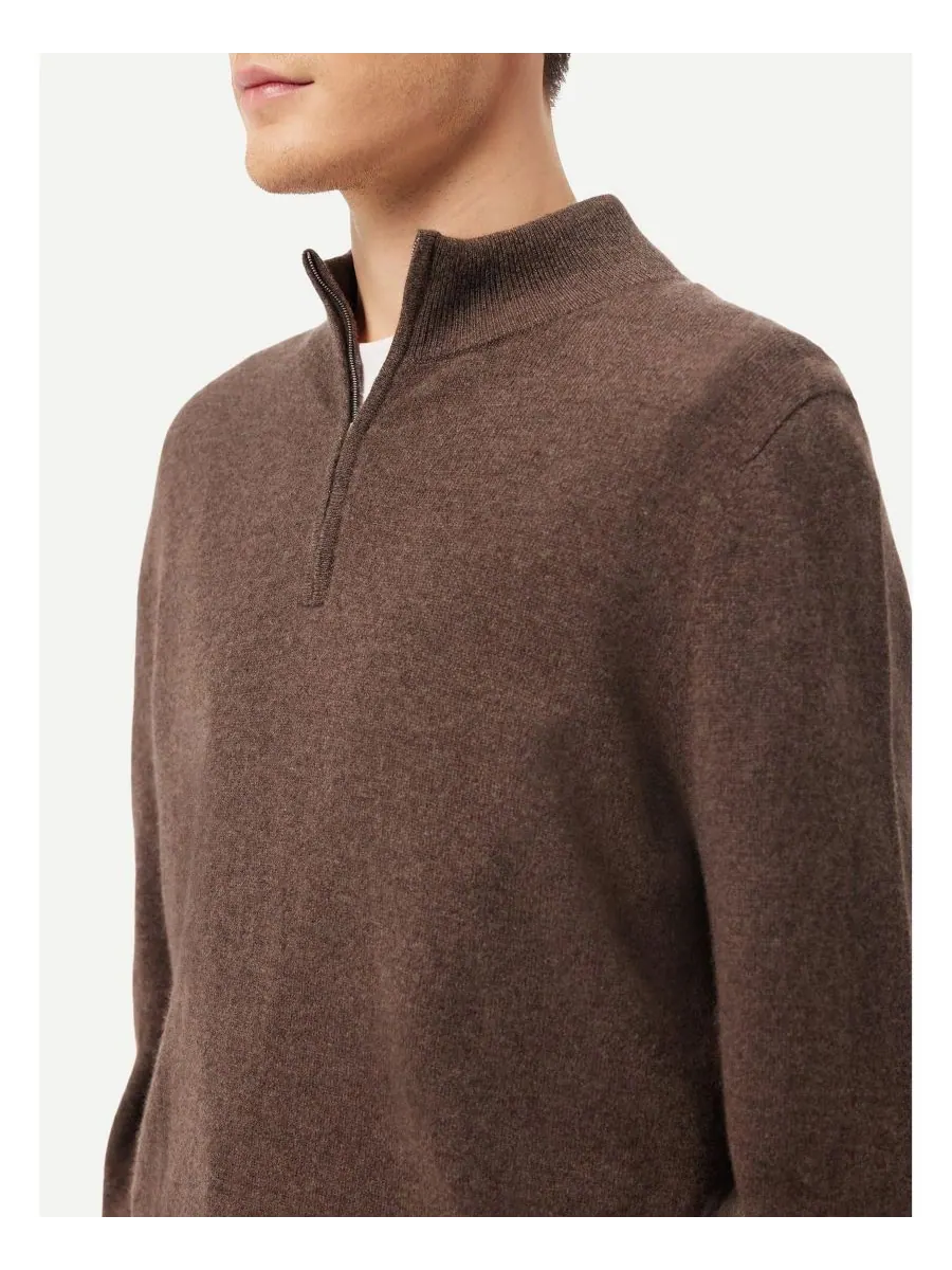 Мужской кашемировый свитер с застежкой-молнией до середины груди Gobi Cashmere — изображение 6 из 7, коричневый-черный