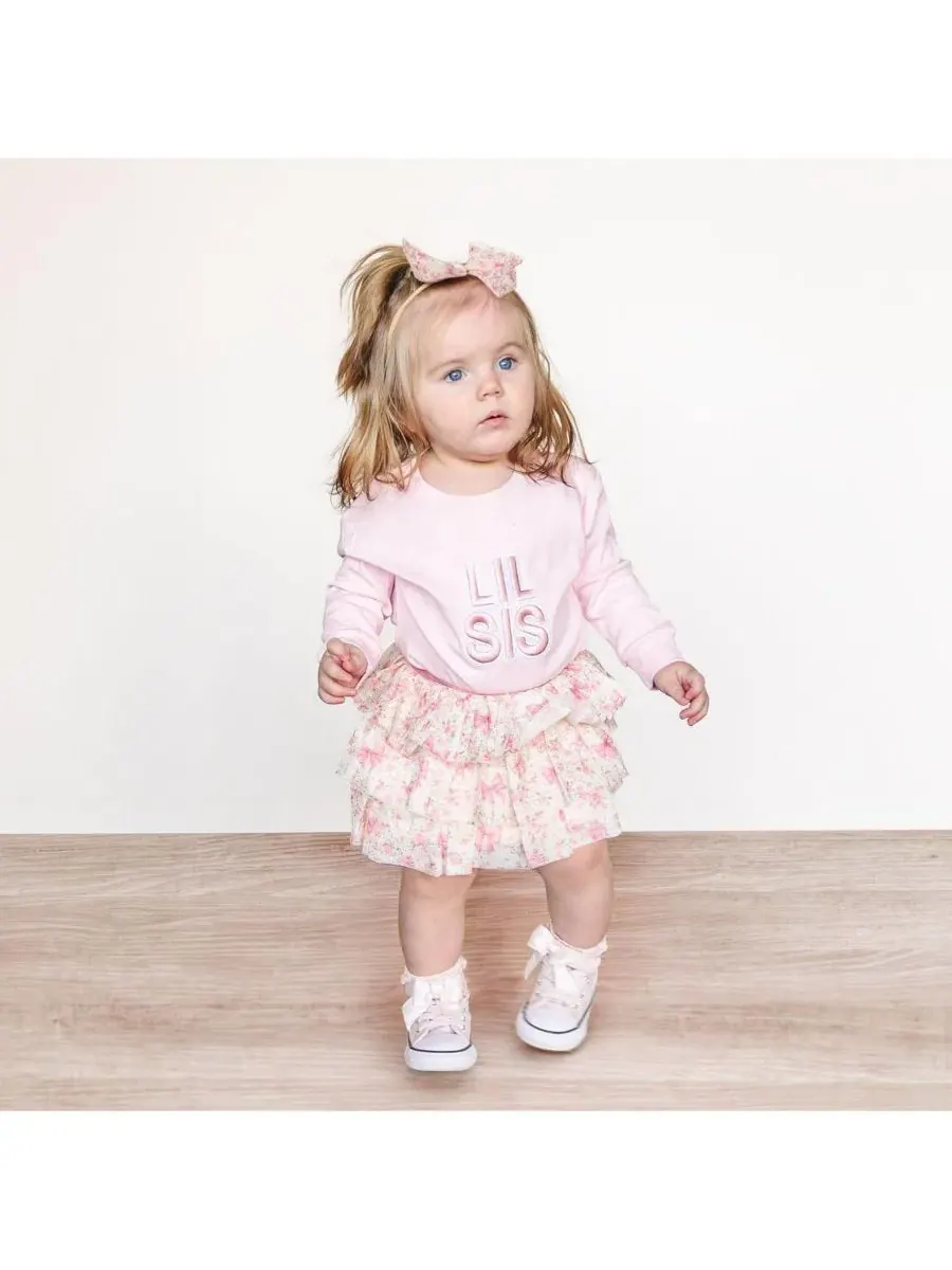 Боди-комбинезон с длинным рукавом, с вышивкой Lil Sis Sweet Wink — изображение 2 из 4, розовый