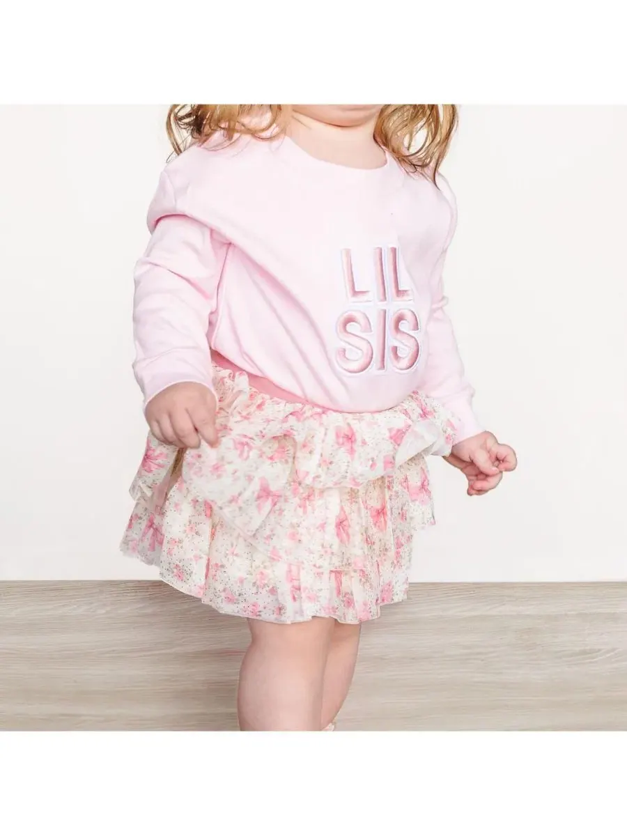 Боди-комбинезон с длинным рукавом, с вышивкой Lil Sis Sweet Wink — изображение 3 из 4, розовый