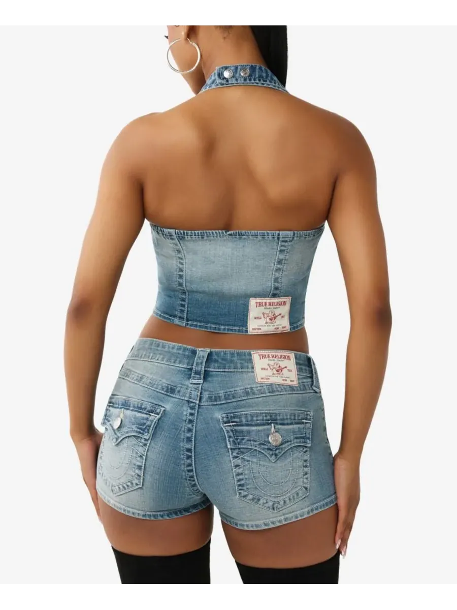 Женский джинсовый жилет-корсаж с вырезом-лодочкой True Religion — изображение 4 из 4, средняя отмывка