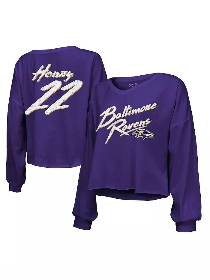Женская футболка Derrick Henry Purple Baltimore Ravens с именем и номером, открытыми плечами — изображение 1 из 3