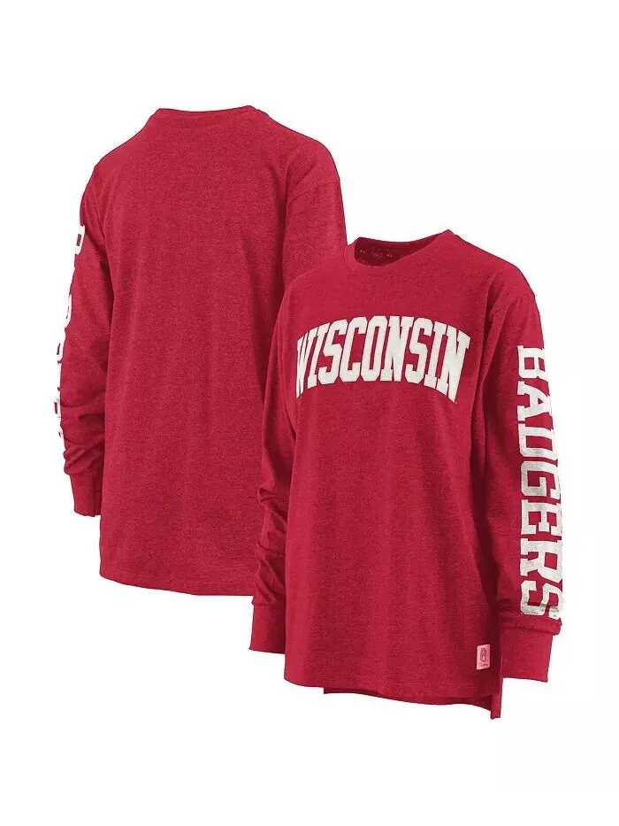 Женская красная футболка с длинным рукавом с принтом Wisconsin Badgers Two-Hit Canyon Pressbox — красный