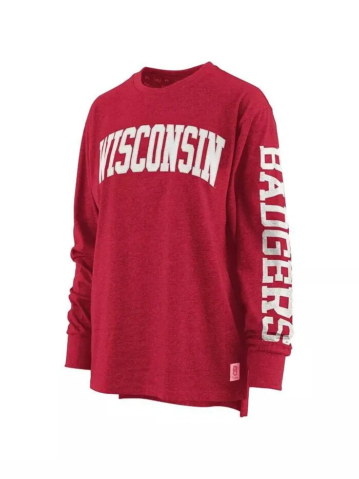 Женская красная футболка с длинным рукавом с принтом Wisconsin Badgers Two-Hit Canyon Pressbox — изображение 3 из 3, красный