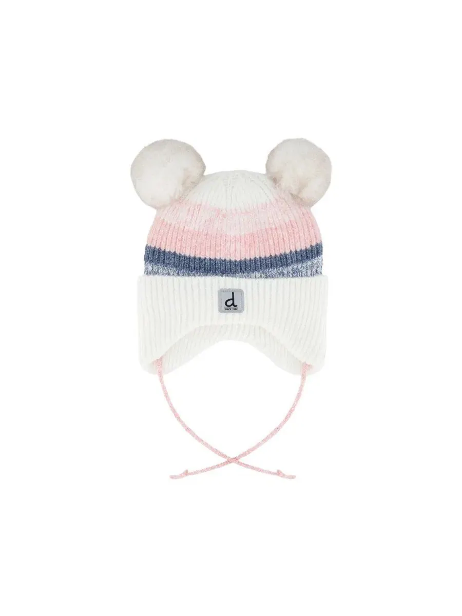 Детская зимняя вязаная шапка с ушками и помпонами, модель Pompom Knit Hat Deux par Deux
