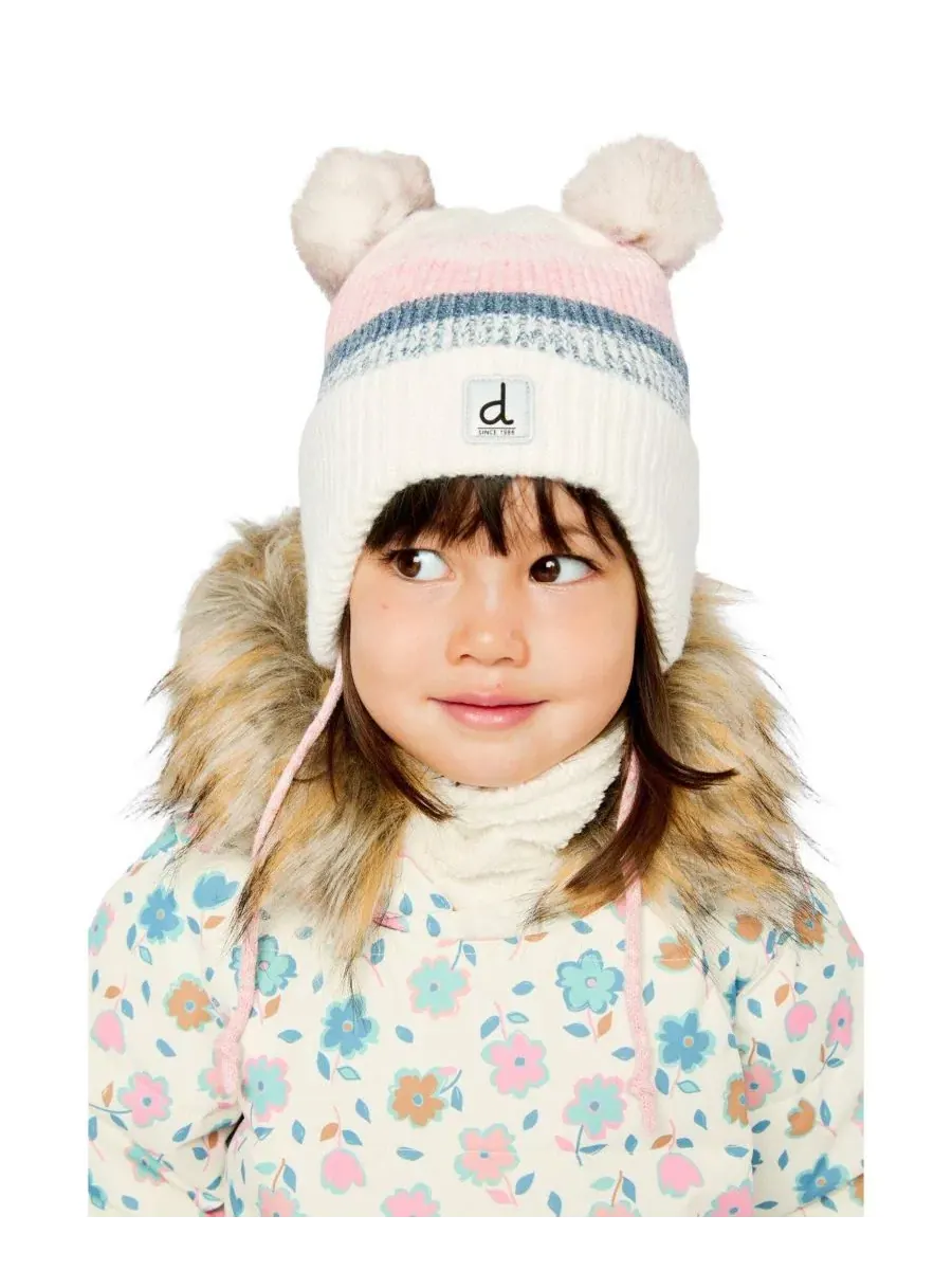 Детская зимняя вязаная шапка с ушками и помпонами, модель Pompom Knit Hat Deux par Deux — изображение 2 из 5