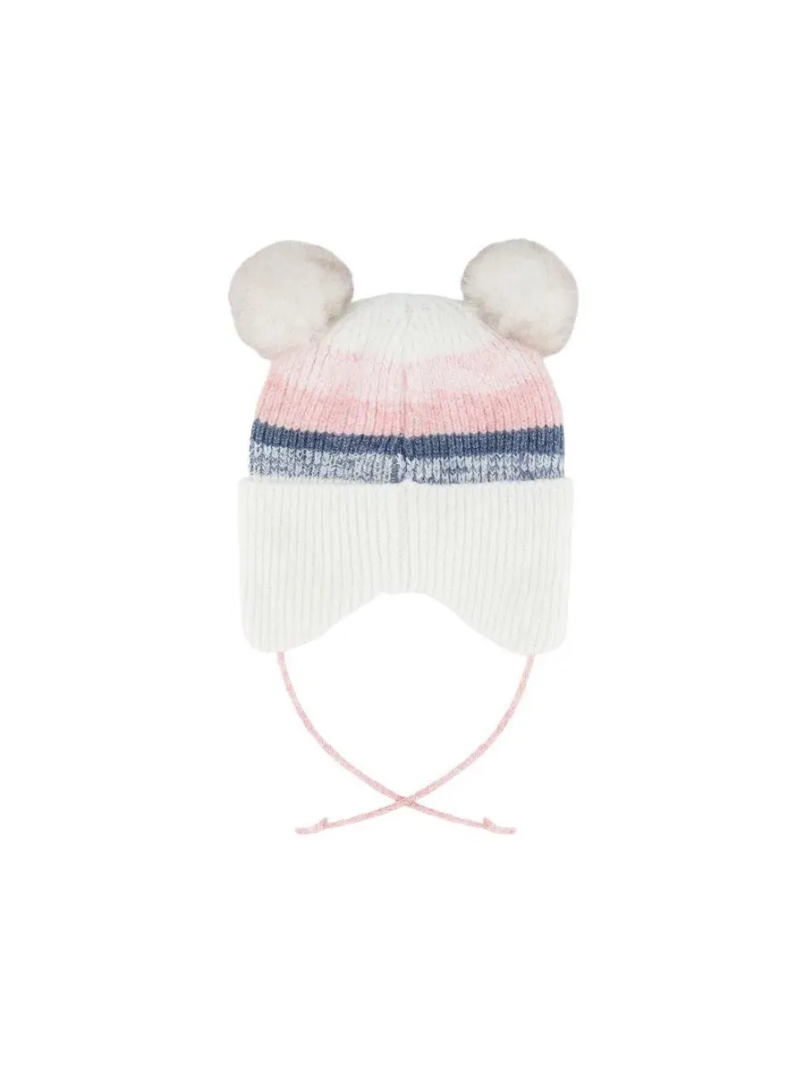 Детская зимняя вязаная шапка с ушками и помпонами, модель Pompom Knit Hat Deux par Deux — изображение 3 из 5