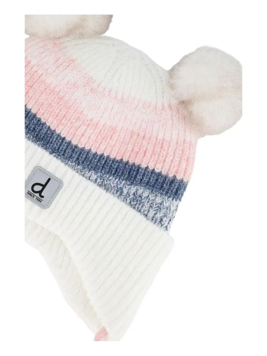 Детская зимняя вязаная шапка с ушками и помпонами, модель Pompom Knit Hat Deux par Deux — изображение 4 из 5