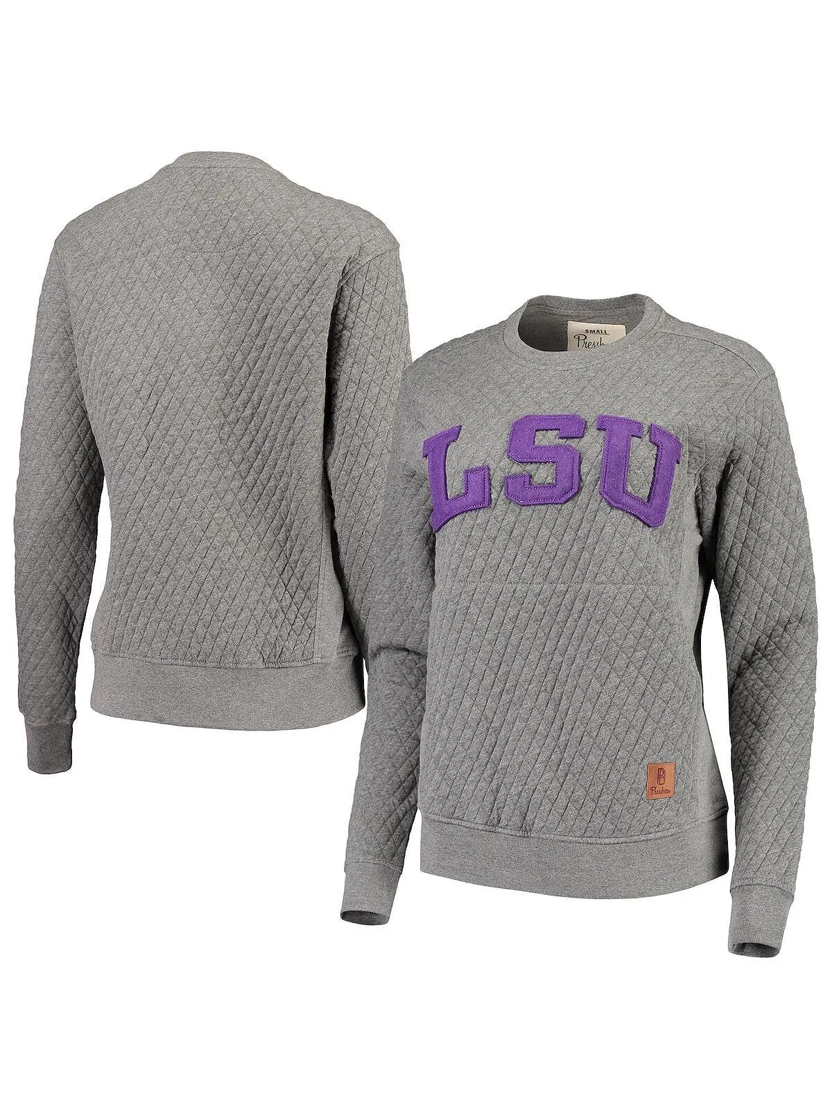 Женский серый стеганый свитшот с круглым вырезом LSU Tigers Moose Applique Pressbox — серый
