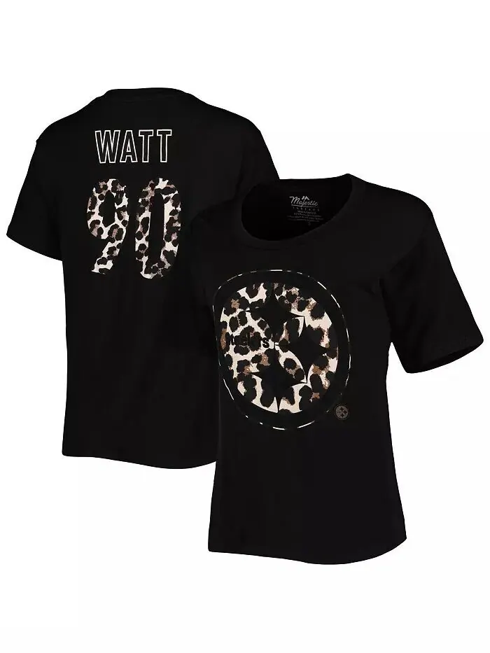 Женские нитки Т . Черная футболка Watt Pittsburgh Steelers Leopard с именем и номером игрока — изображение 1 из 2