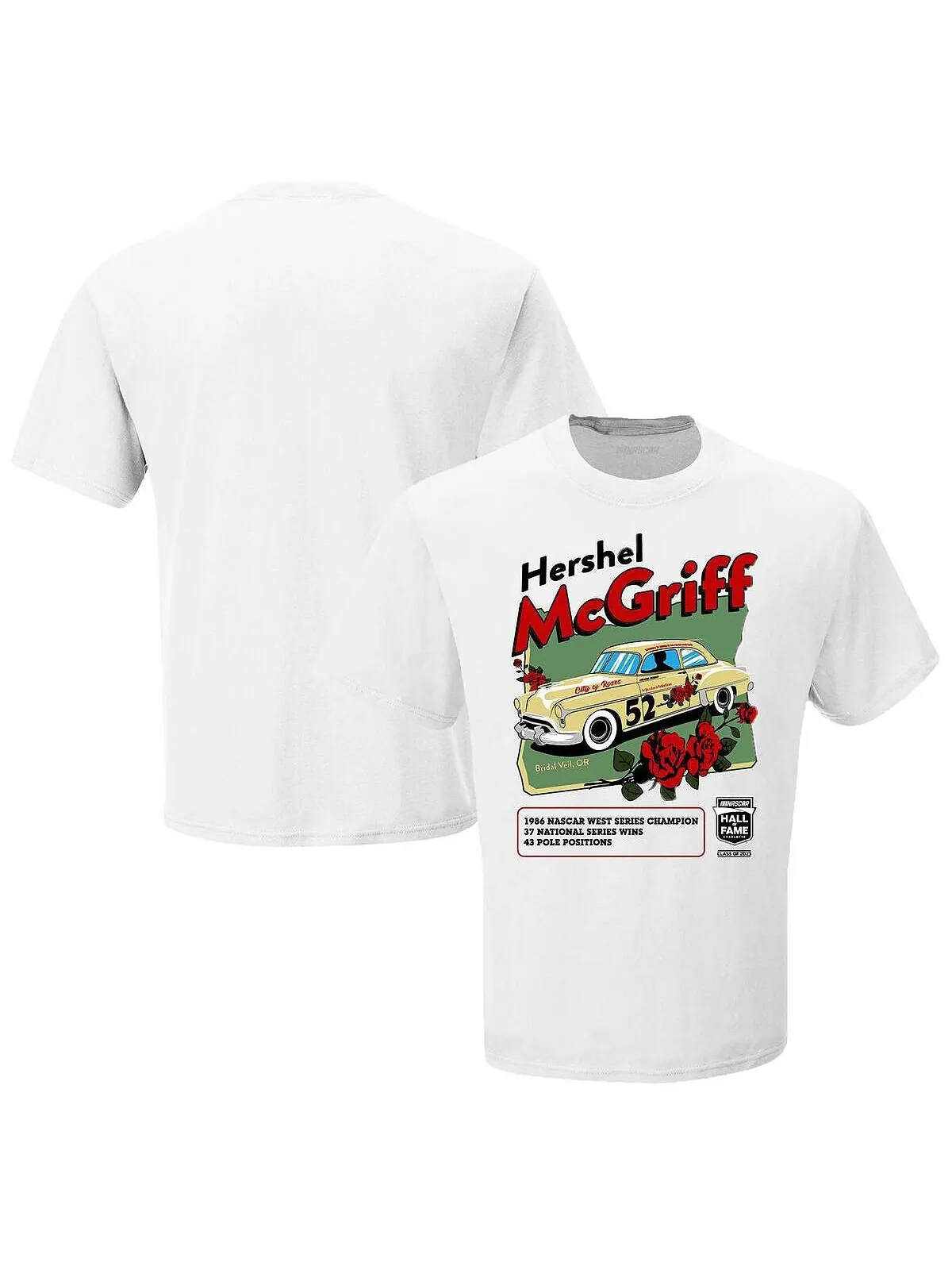 Мужская белая футболка Hershel McGriff NASCAR, класс призывников 2023 года, внесенный в Зал славы — белый
