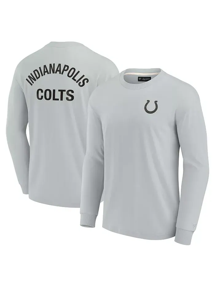 Мужская и женская серая супермягкая футболка с длинным рукавом Indianapolis Colts Fanatics Signature — изображение 1 из 4