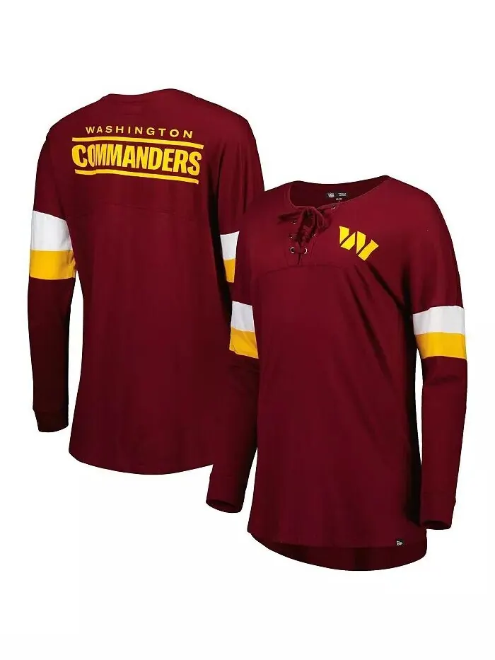 Женская бордовая футболка Washington Commanders Athletic Varsity на шнуровке с длинными рукавами