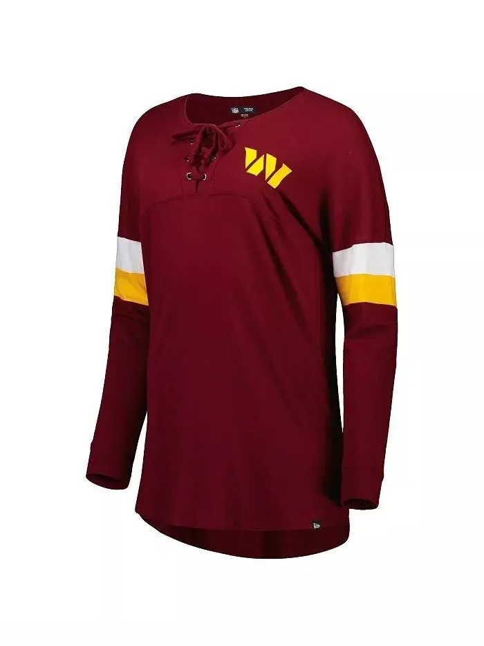 Женская бордовая футболка Washington Commanders Athletic Varsity на шнуровке с длинными рукавами — изображение 2 из 3
