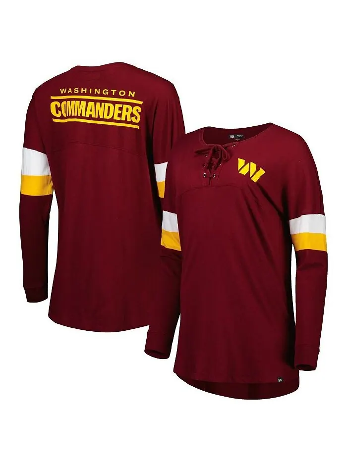 Женская бордовая футболка Washington Commanders Athletic Varsity со шнуровкой и длинными рукавами — изображение 1 из 3