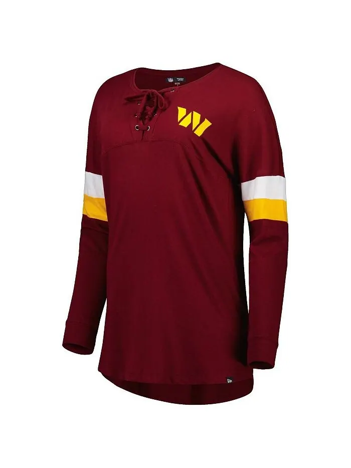 Женская бордовая футболка Washington Commanders Athletic Varsity со шнуровкой и длинными рукавами — изображение 2 из 3
