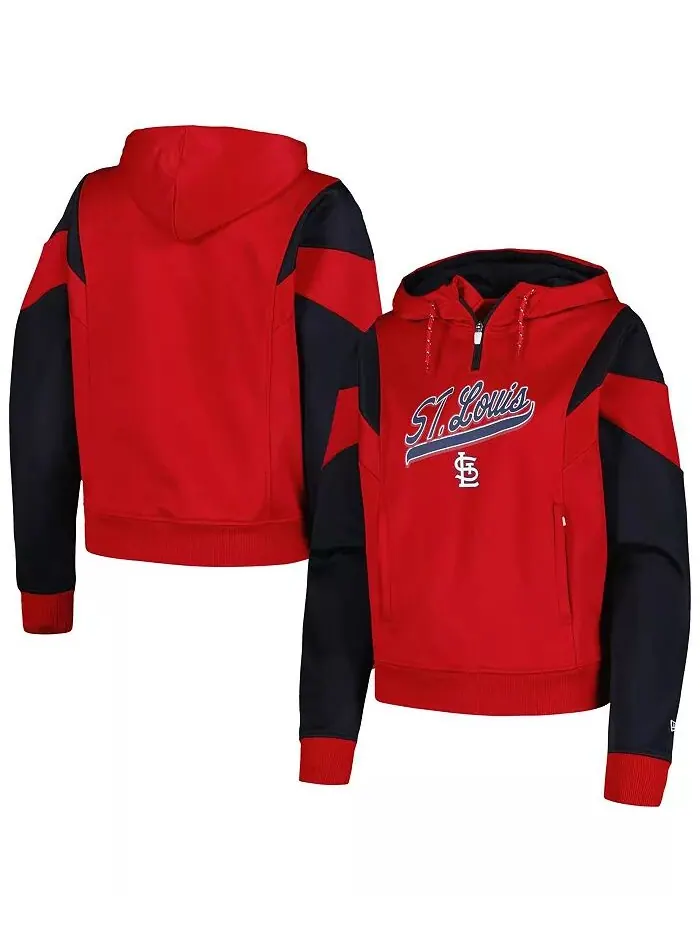 Женская красная толстовка с капюшоном St. Louis Cardinals Color Block из флиса с застежкой-молнией