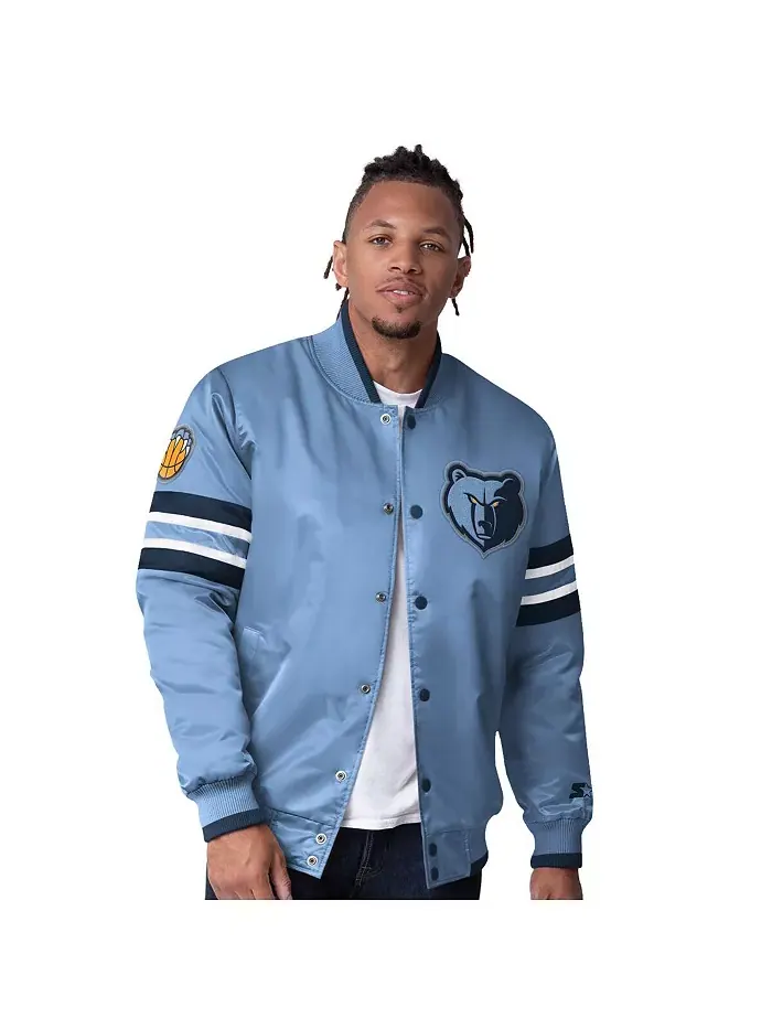 Мужская светло-голубая бейсбольная куртка Memphis Grizzlies Scout Varsity на пуговицах из сатина