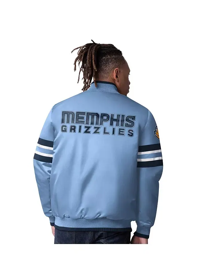 Мужская светло-голубая бейсбольная куртка Memphis Grizzlies Scout Varsity на пуговицах из сатина — изображение 2 из 2