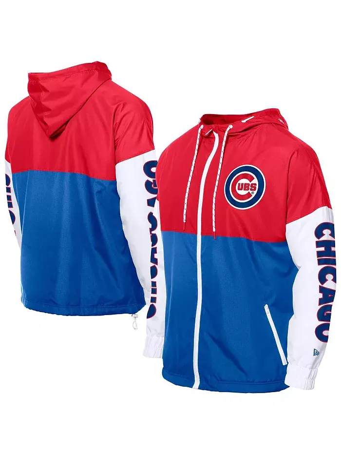 Мужская ветровка-худи с молнией Chicago Cubs в цветовой гамме Royal/Red New Era